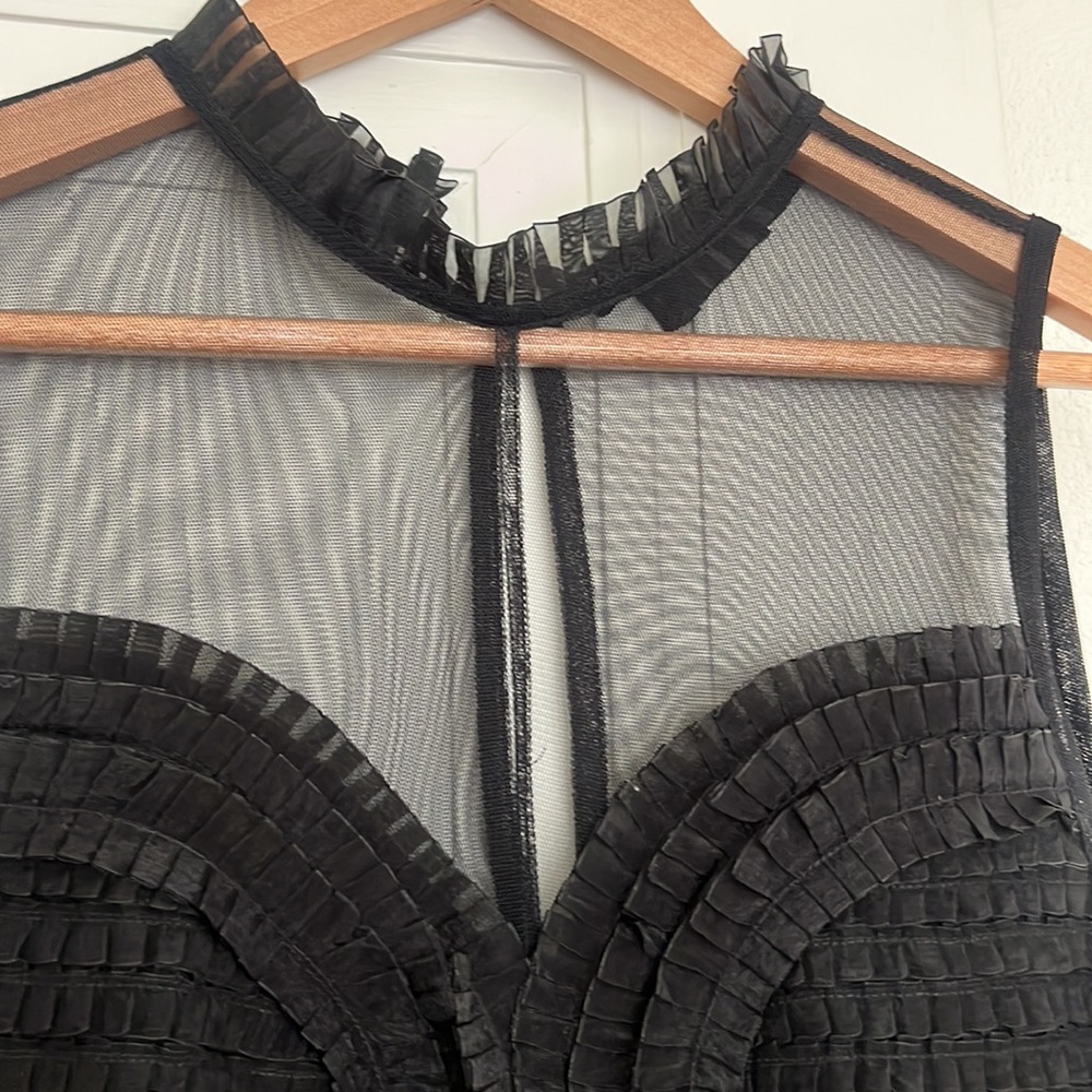 Free People ruffled mesh tiered little black dress cocktail dress womens size 2 - Picture 4 of 7